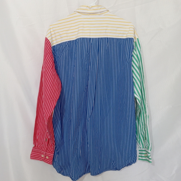 Tommy Hilfiger Mens XL Colorblock Stripe Button Up Shirt 2 Ply Cotton Y2K 90s - Picture 5 of 11